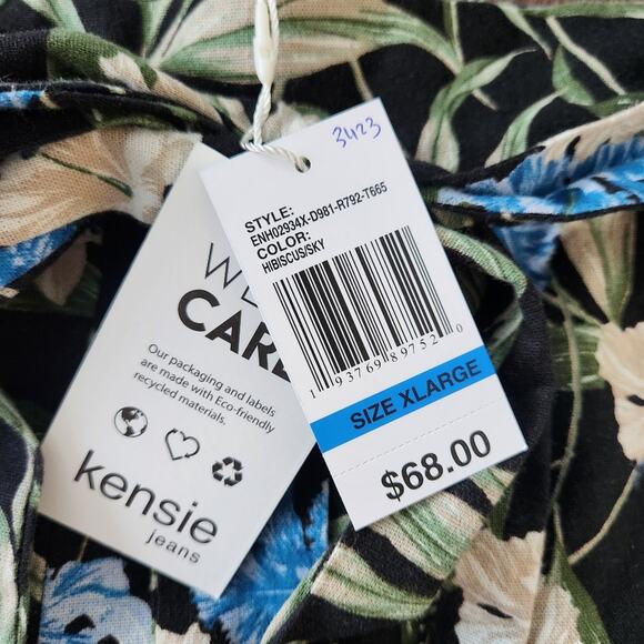 Kensie Linen Blend Floral Pull On Pants XL Minimalist Lagenlook Beach Summer - Picture 3 of 7